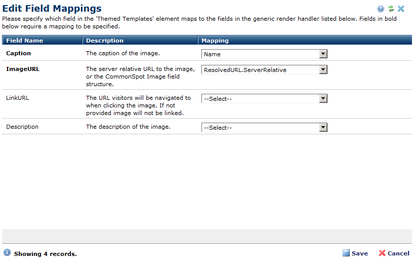 Generic Render Handler's Edit Field Mapping dialog