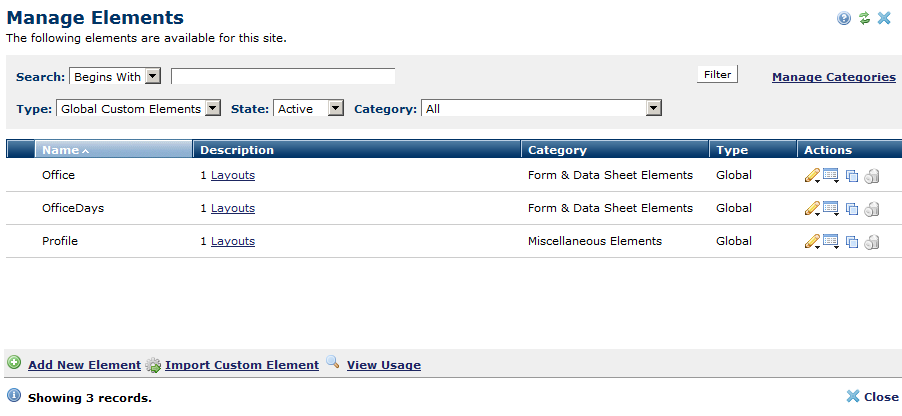 Manage Elements - Data Manager Objects