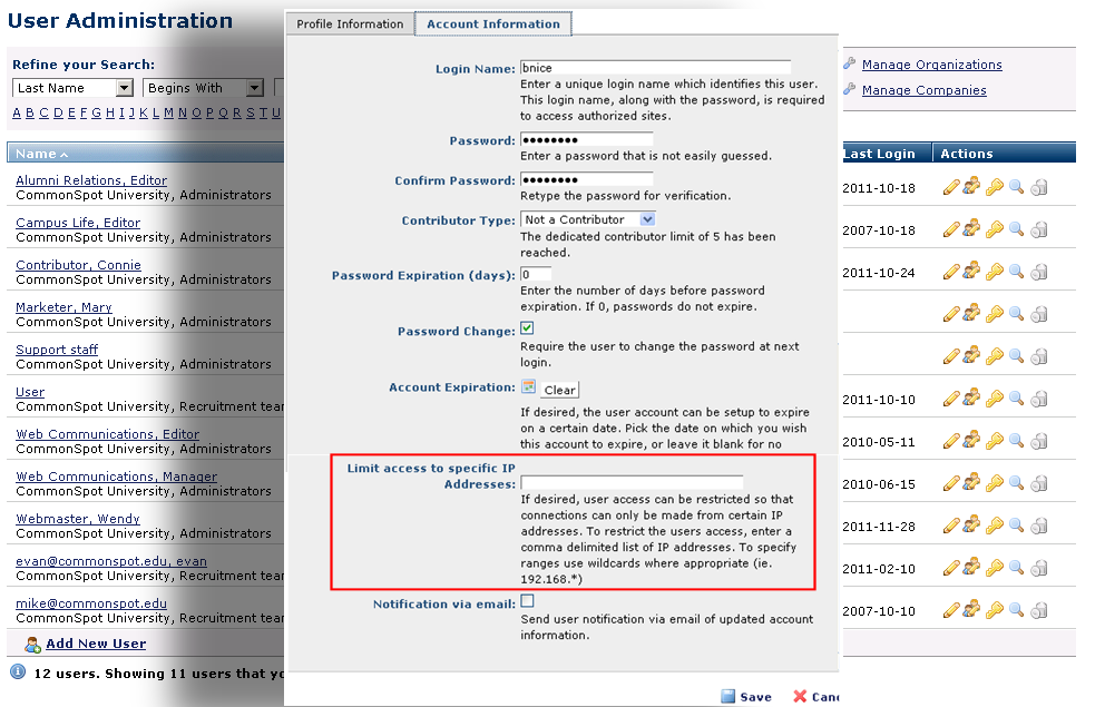 User Administration - IP Restriction