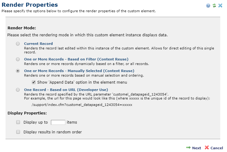 Selection of Manual Ordering option