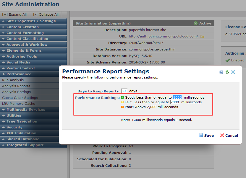 Performance Report Settings